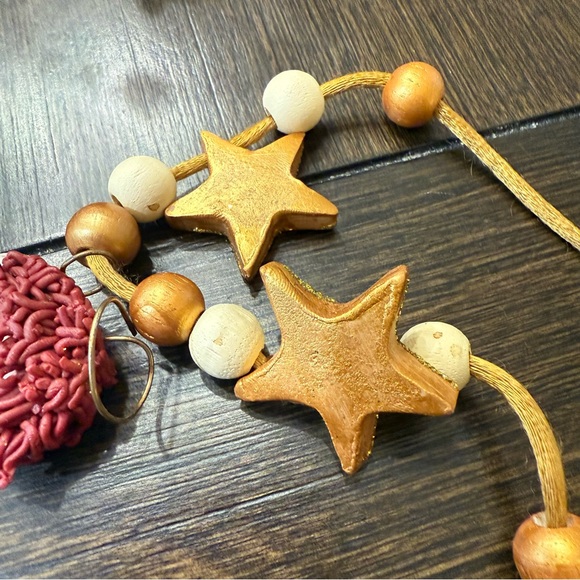 Gold & Cream Clay Angel with Stars and beads Necklace, 26" - Picture 13 of 13